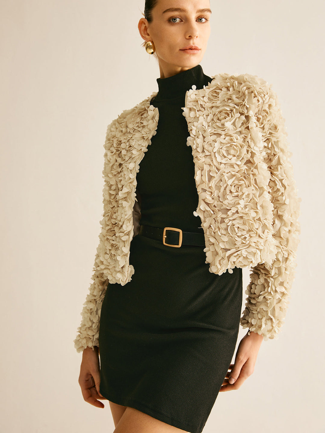 Beige Crew Neck Blazer for Women - Olivia-XS-Nora Luxe