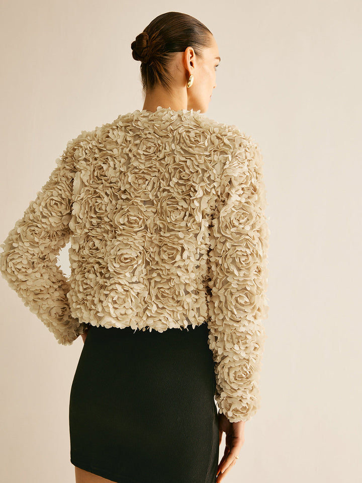 Beige Crew Neck Blazer for Women - Olivia-XS-Nora Luxe