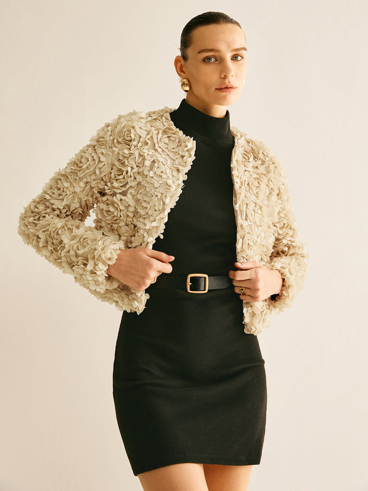 Beige Crew Neck Blazer for Women - Olivia-XS-Nora Luxe