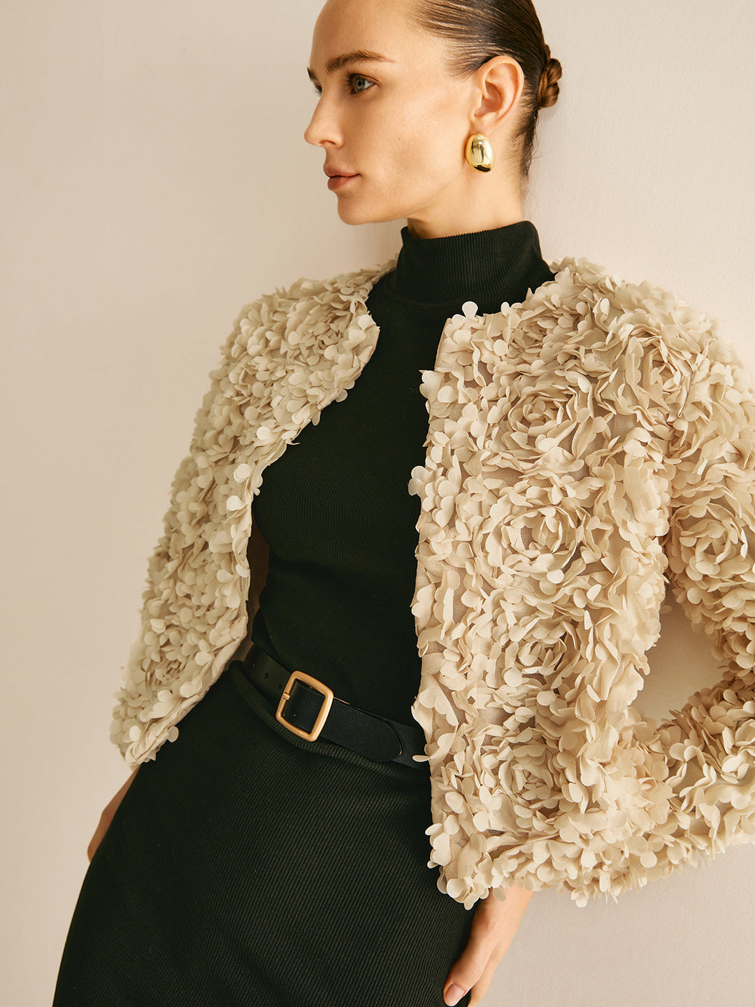 Beige Crew Neck Blazer for Women - Olivia-XS-Nora Luxe