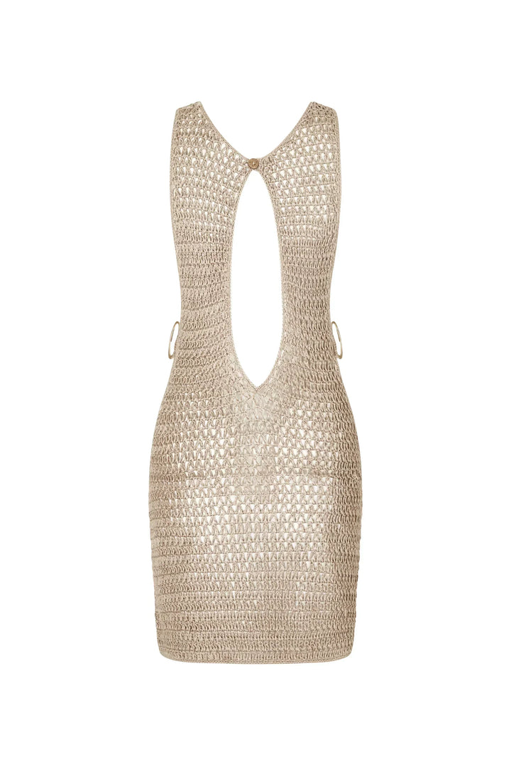 Beige Knitted Sheer Beach Dress with Airy Design – Kaïa-XS-State of Style