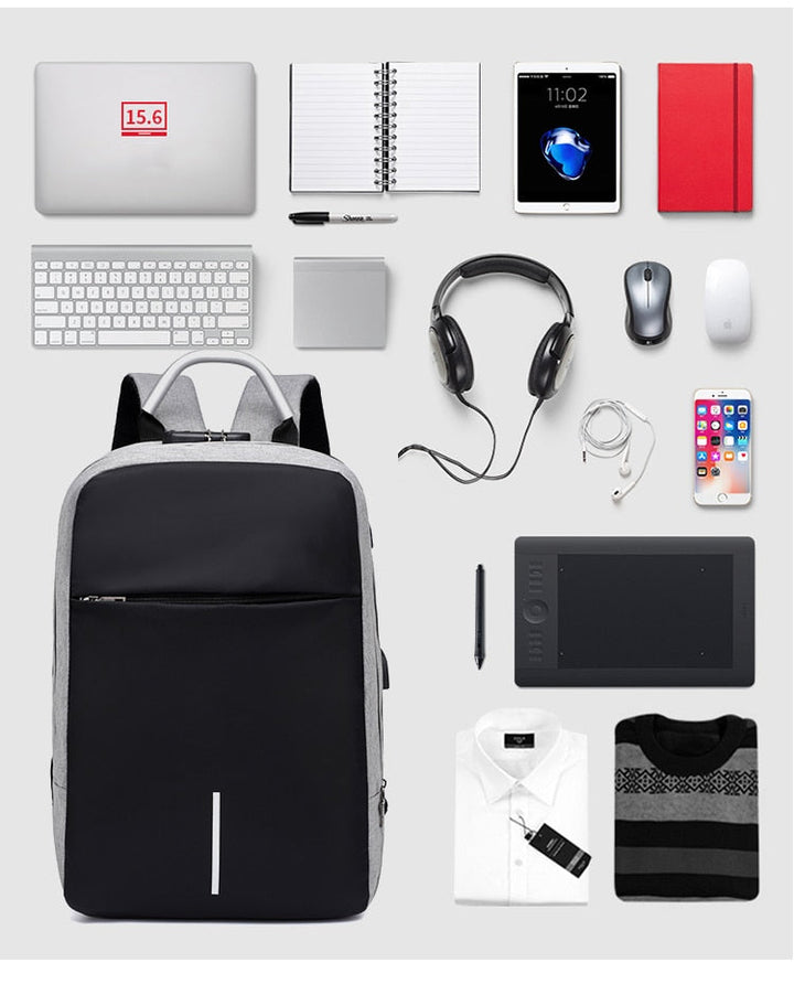 Water-Resistant Anti-Theft Laptop Backpack – Hidden Zipper Design with USB Charging