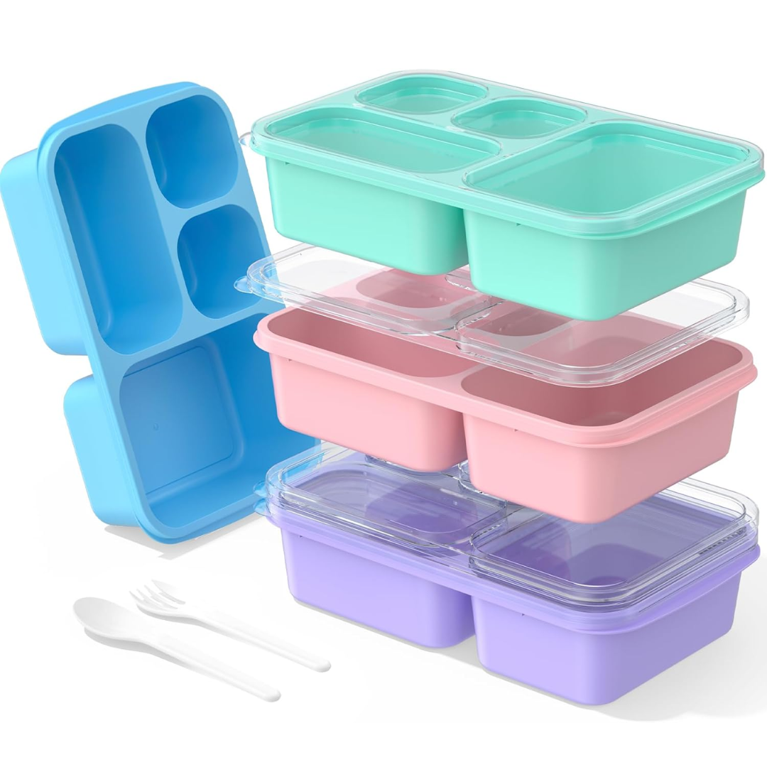 Bento Box Meal Prep Containers - 4-Pack-Blue/Pink/Green/Purple - 4 Compartments-Nora Luxe