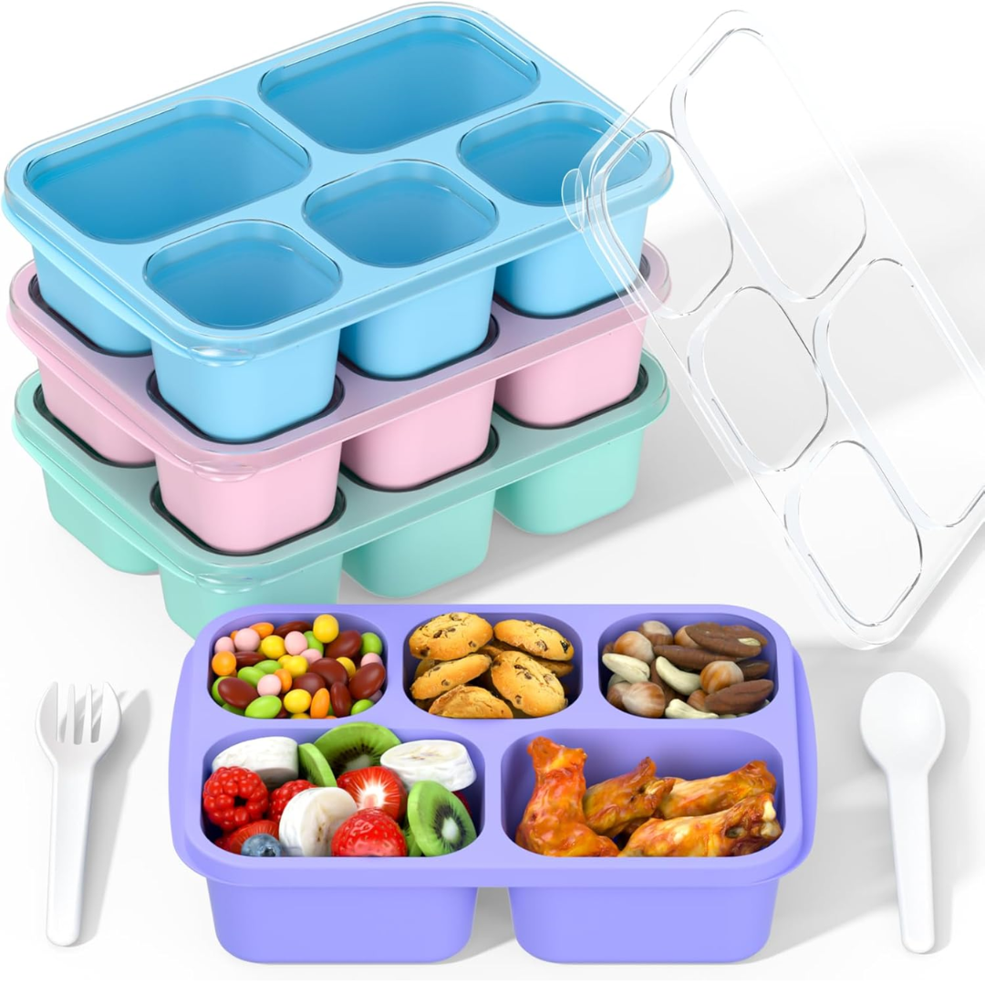 Bento Box Meal Prep Containers - 4-Pack-Blue/Pink/Green/Purple - 5 Compartments-Nora Luxe