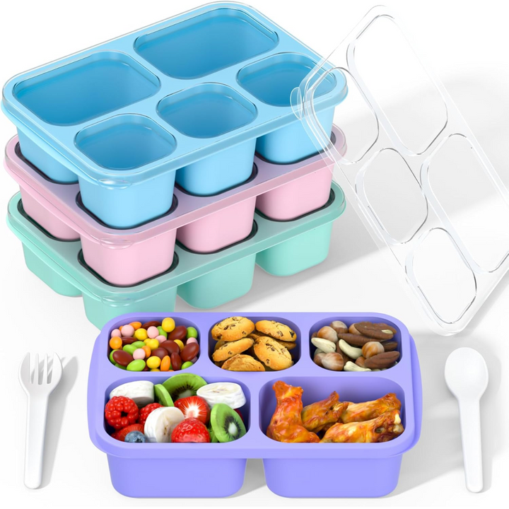 Bento Box Meal Prep Containers - 4-Pack-Blue/Pink/Green/Purple - 5 Compartments-Nora Luxe