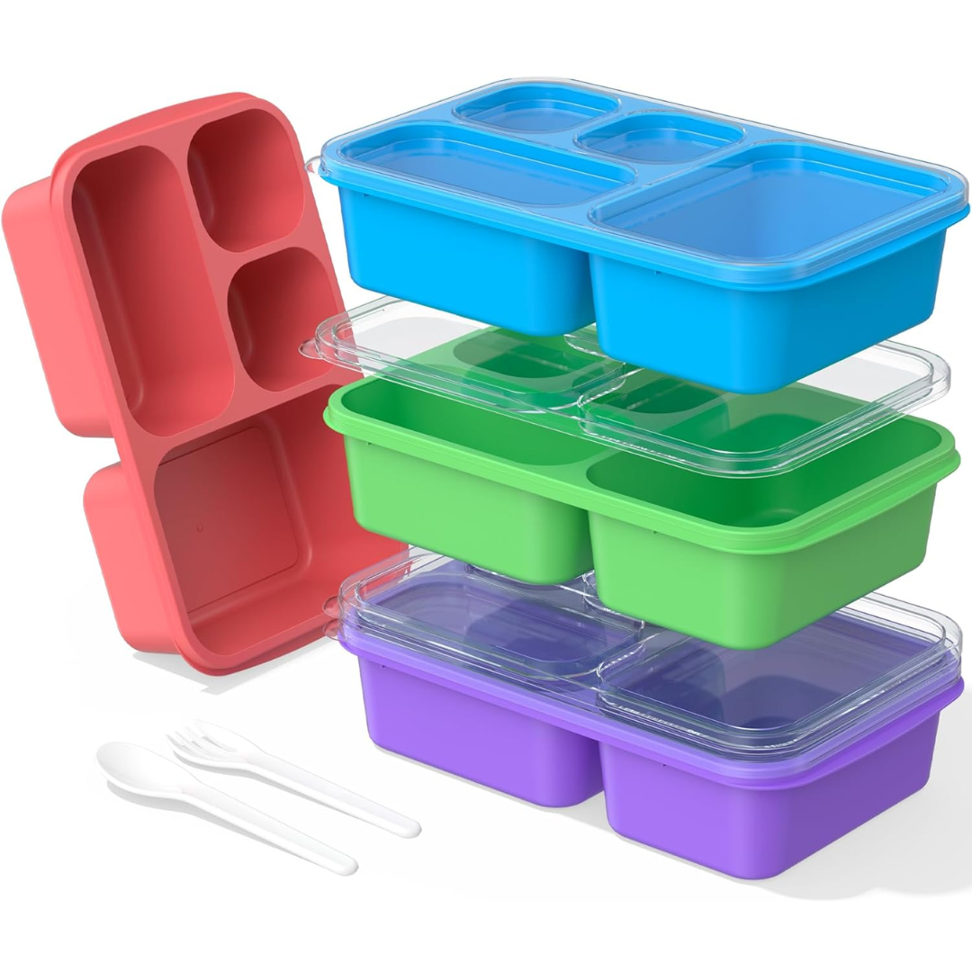 Bento Box Meal Prep Containers - 4-Pack-Dark Blue/Pink/Green/Purple - 4 Compartments-Nora Luxe