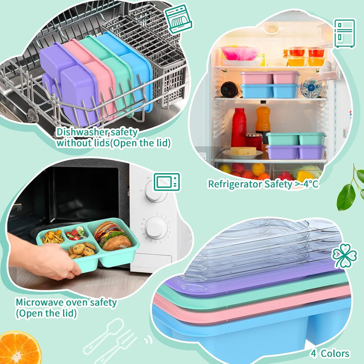 Bento Box Meal Prep Containers - 4-Pack-Green/Blue/Pink/Beige - 5 Compartments-Nora Luxe
