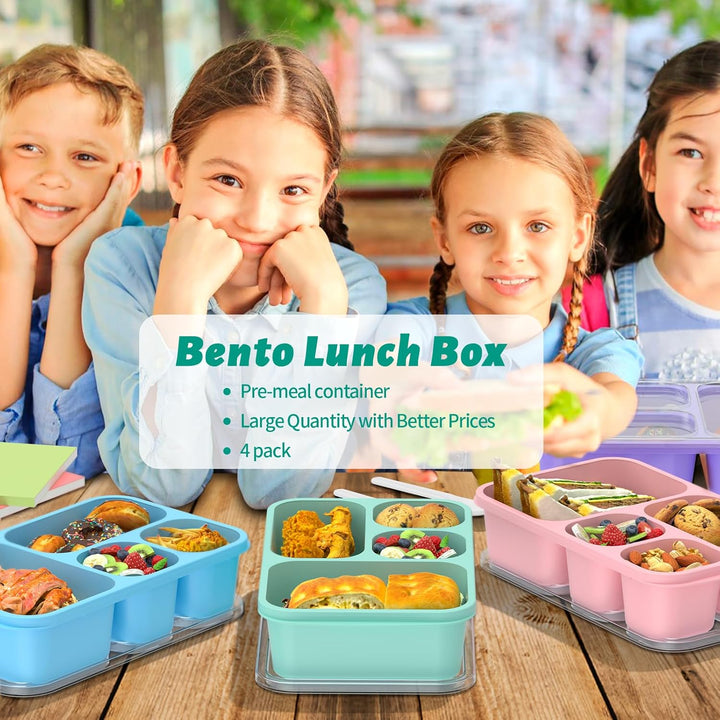 Bento Box Meal Prep Containers - 4-Pack-Green/Blue/Pink/Beige - 5 Compartments-Nora Luxe