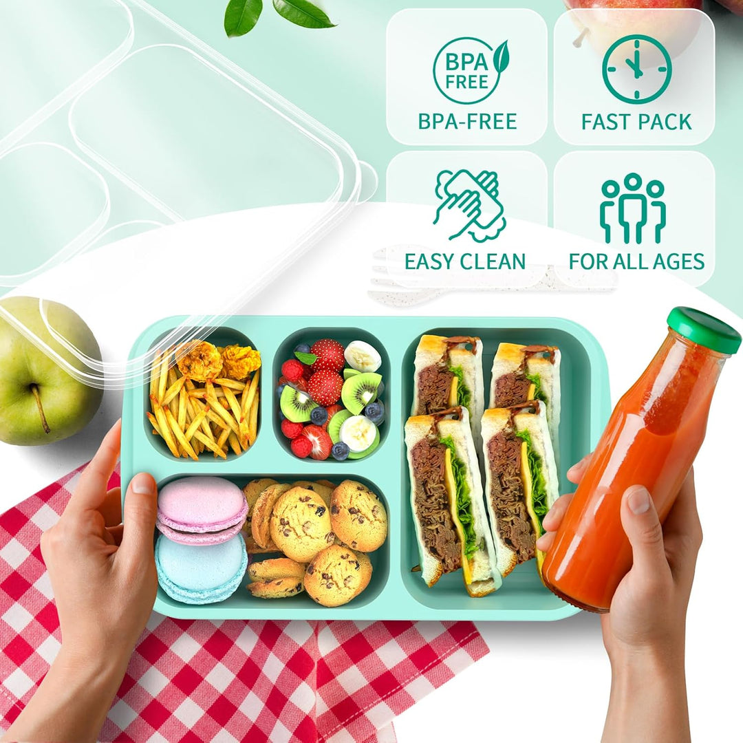 Bento Box Meal Prep Containers - 4-Pack-Green/Blue/Pink/Beige - 5 Compartments-Nora Luxe