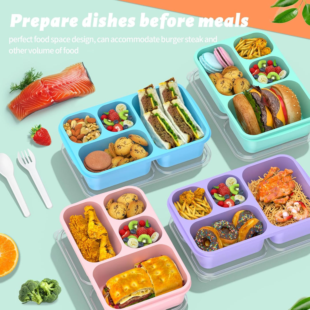 Bento Box Meal Prep Containers - 4-Pack-Green/Blue/Pink/Beige - 5 Compartments-Nora Luxe