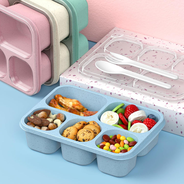 Bento Box Meal Prep Containers - 4-Pack-Green/Blue/Pink/Beige - 5 Compartments-Nora Luxe