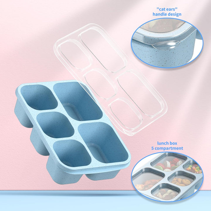 Bento Box Meal Prep Containers - 4-Pack-Green/Blue/Pink/Beige - 5 Compartments-Nora Luxe