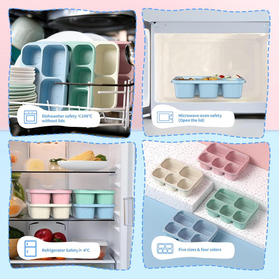 Bento Box Meal Prep Containers - 4-Pack-Green/Blue/Pink/Beige - 5 Compartments-Nora Luxe