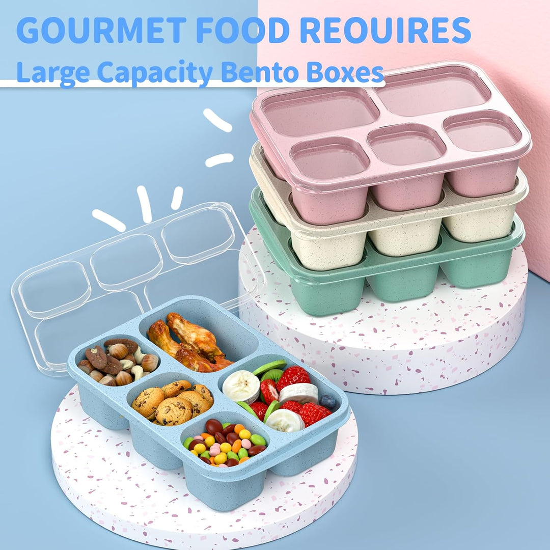 Bento Box Meal Prep Containers - 4-Pack-Green/Blue/Pink/Beige - 5 Compartments-Nora Luxe