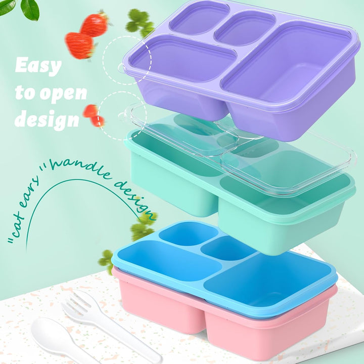 Bento Box Meal Prep Containers - 4-Pack-Green/Blue/Pink/Beige - 5 Compartments-Nora Luxe