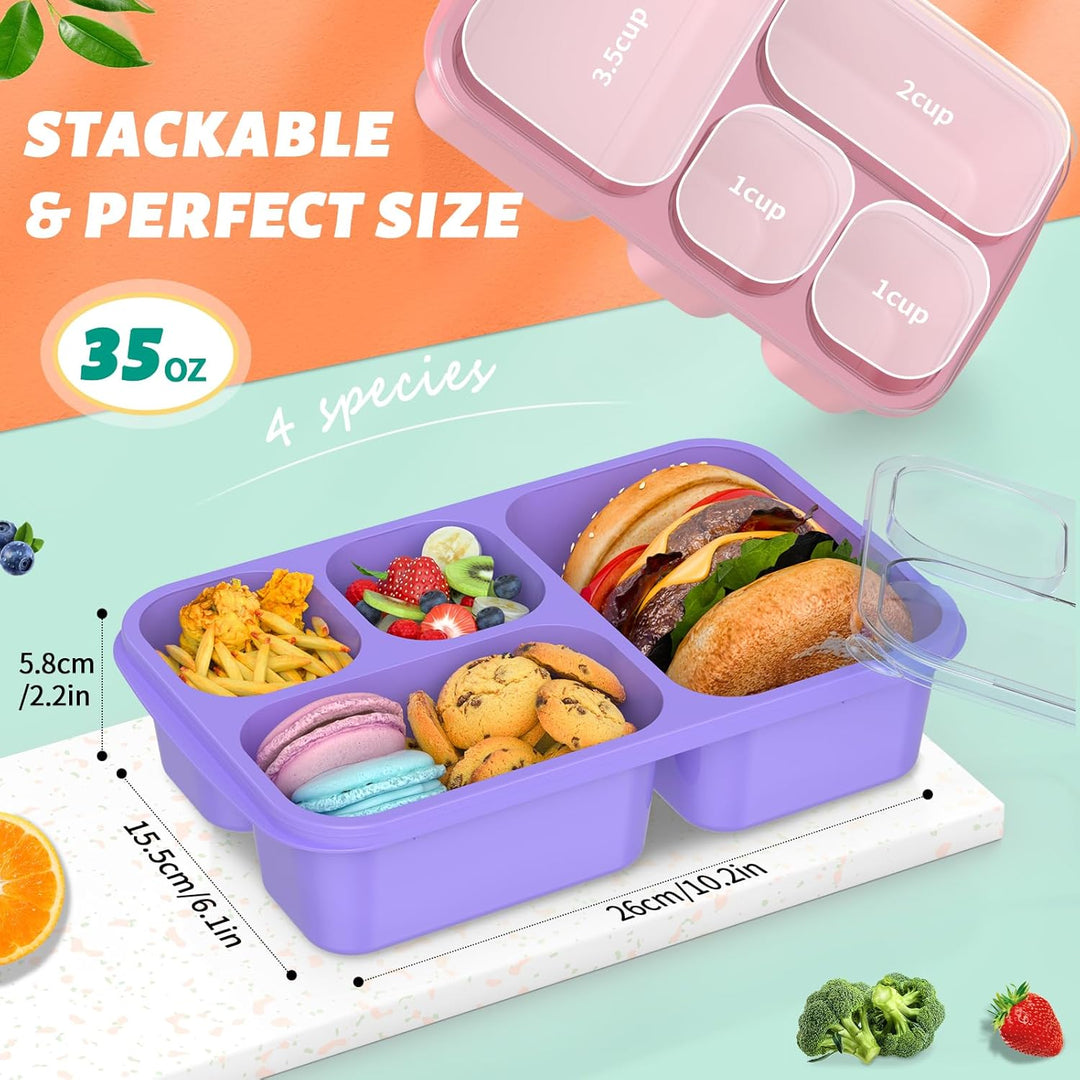 Bento Box Meal Prep Containers - 4-Pack-Green/Blue/Pink/Beige - 5 Compartments-Nora Luxe