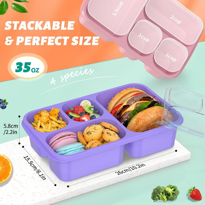 Bento Box Meal Prep Containers - 4-Pack-Green/Blue/Pink/Beige - 5 Compartments-Nora Luxe