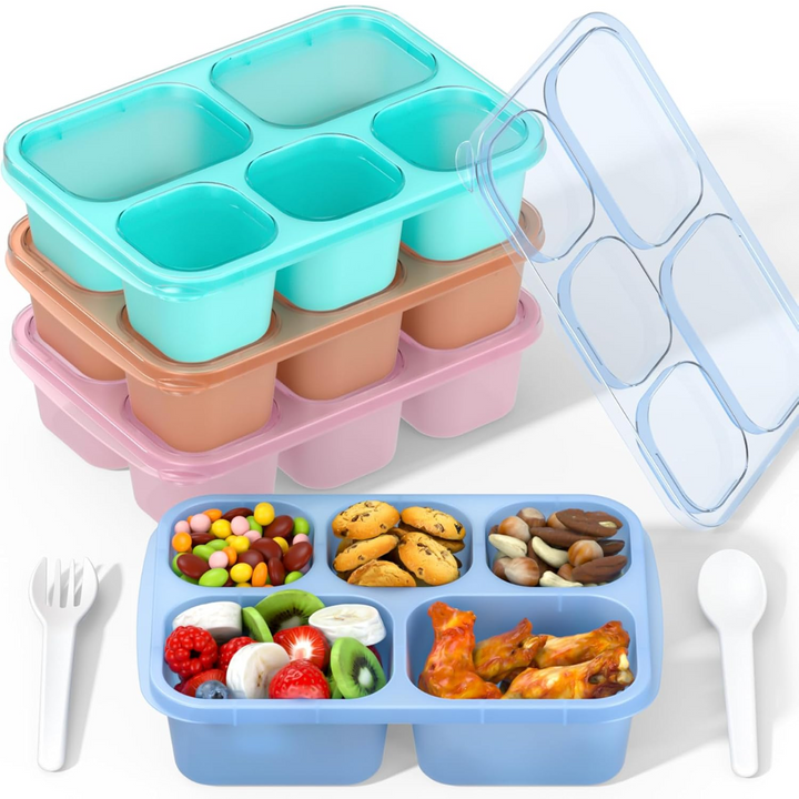 Bento Box Meal Prep Containers - 4-Pack-Transparent (Blue/Pink/Green/Yellow) - 5 Compartments-Nora Luxe