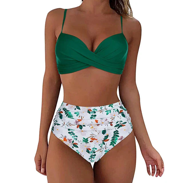Bikini Set - Mila-Dark green / Leaves-S-Nora Luxe