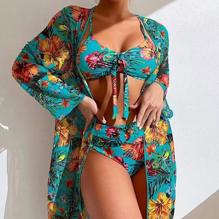 Bikini set with High Waist and Cover-up – Amira-Turquoise-XS-State of Style