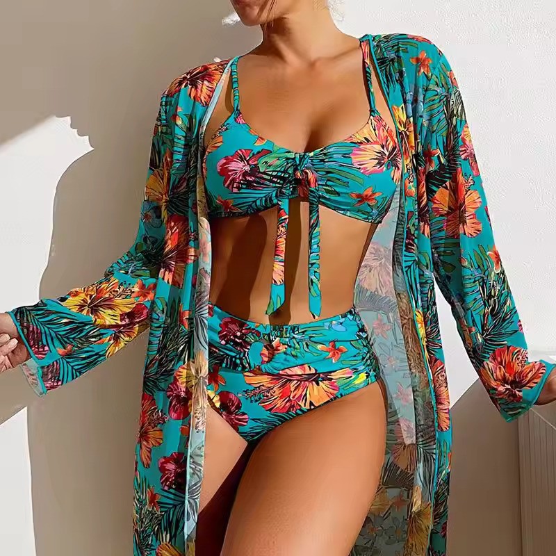 Bikini set with High Waist and Cover-up – Amira-Turquoise-XS-State of Style