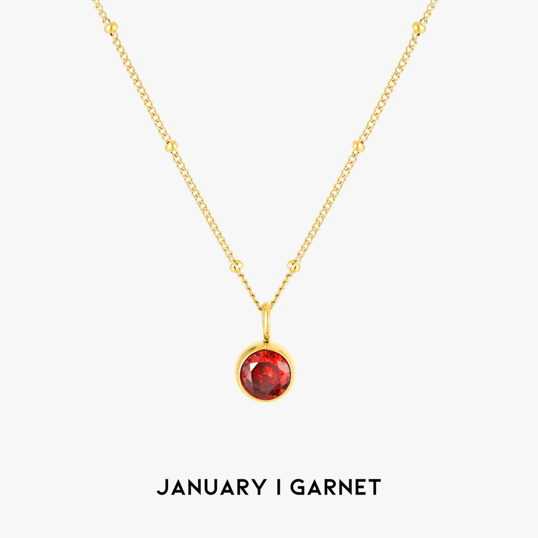 Birthstone Necklace - Aurora-January | Pomegranate-Gold-Nora Luxe