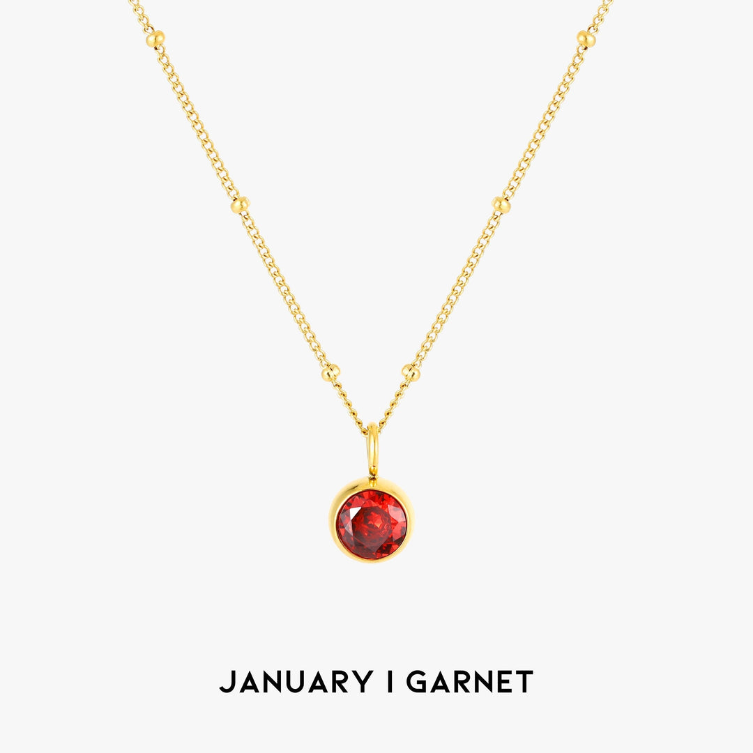 Birthstone Necklace - Aurora-January | Pomegranate-Gold-Nora Luxe