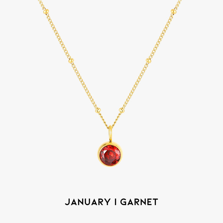 Birthstone Necklace - Aurora-January | Pomegranate-Gold-Nora Luxe