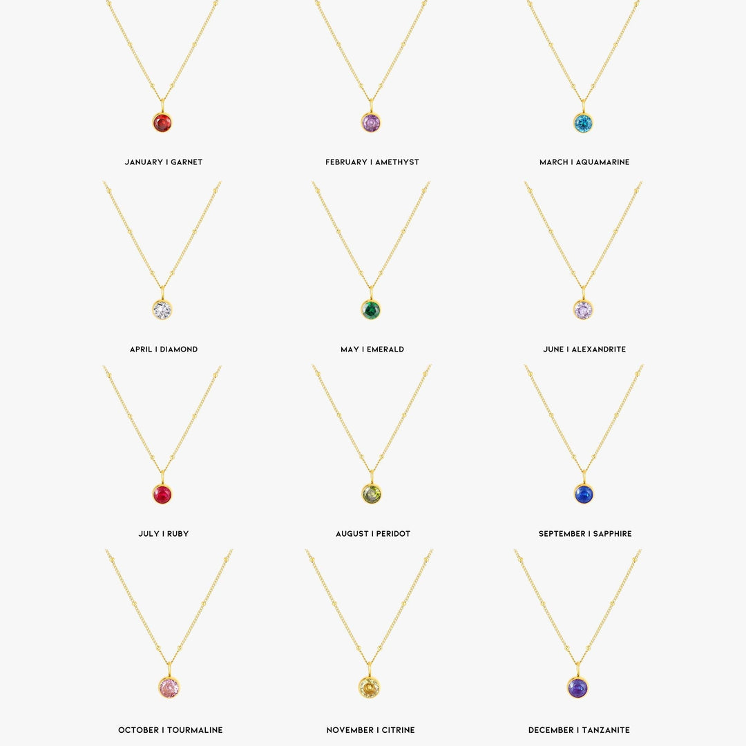 Birthstone Necklace - Aurora-January | Pomegranate-Gold-Nora Luxe