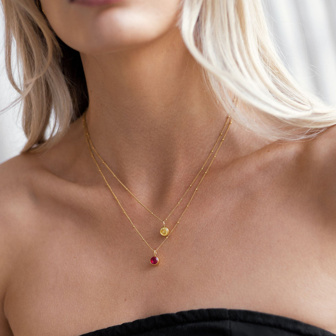Birthstone Necklace - Aurora-January | Pomegranate-Gold-Nora Luxe
