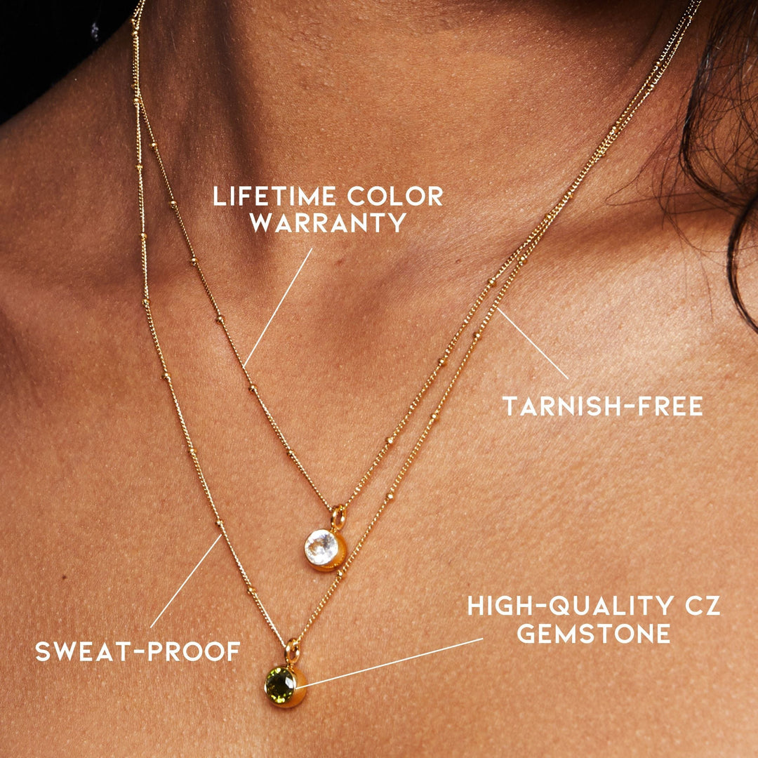 Birthstone Necklace - Aurora-January | Pomegranate-Gold-Nora Luxe