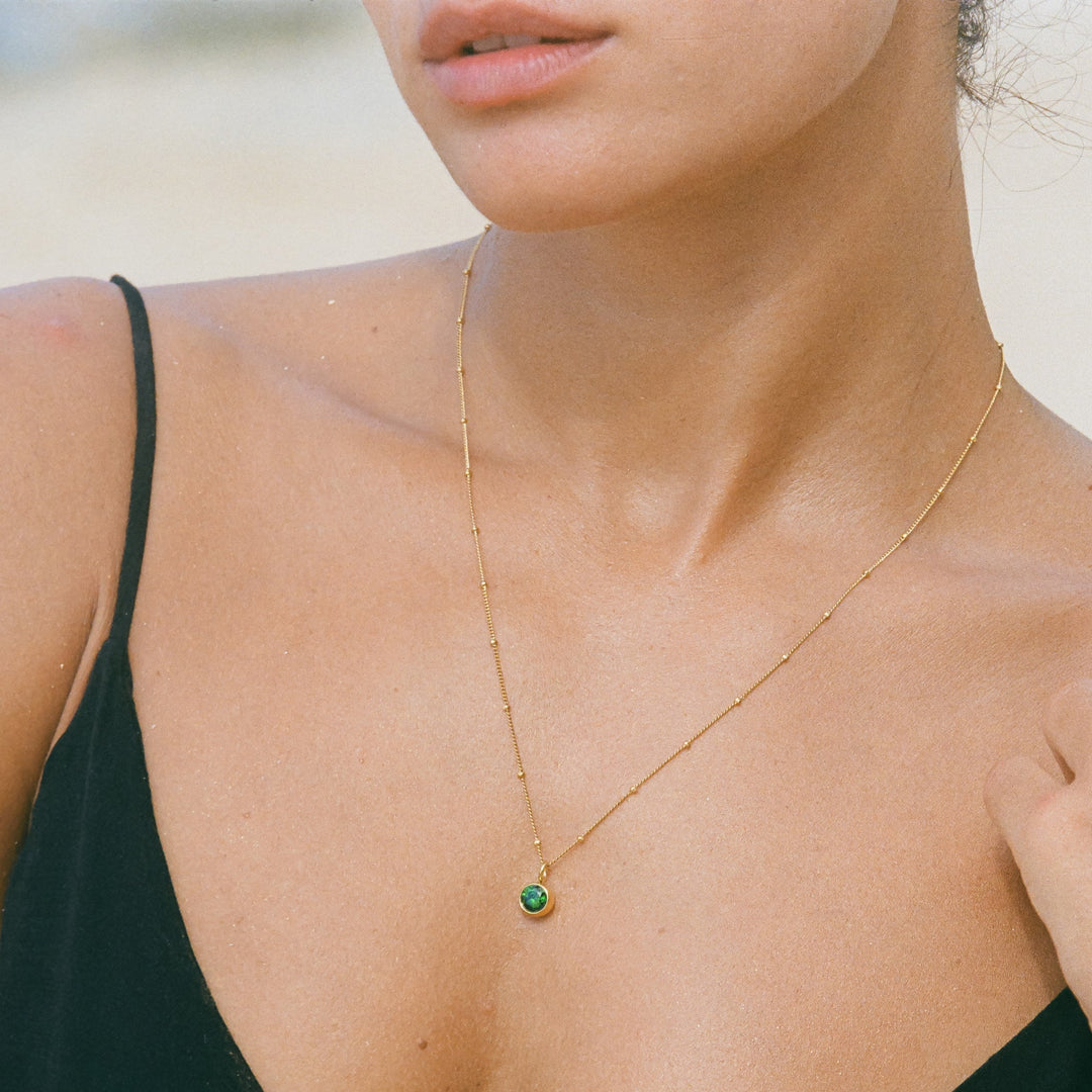 Birthstone Necklace - Aurora-January | Pomegranate-Gold-Nora Luxe