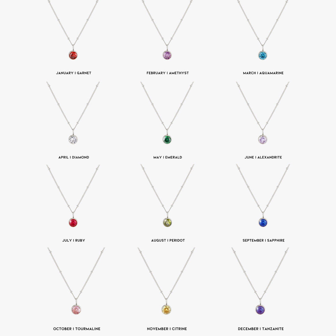 Birthstone Necklace - Aurora-January | Pomegranate-Silver-Nora Luxe