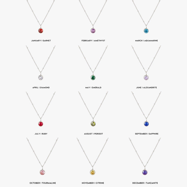 Birthstone Necklace - Aurora-January | Pomegranate-Silver-Nora Luxe