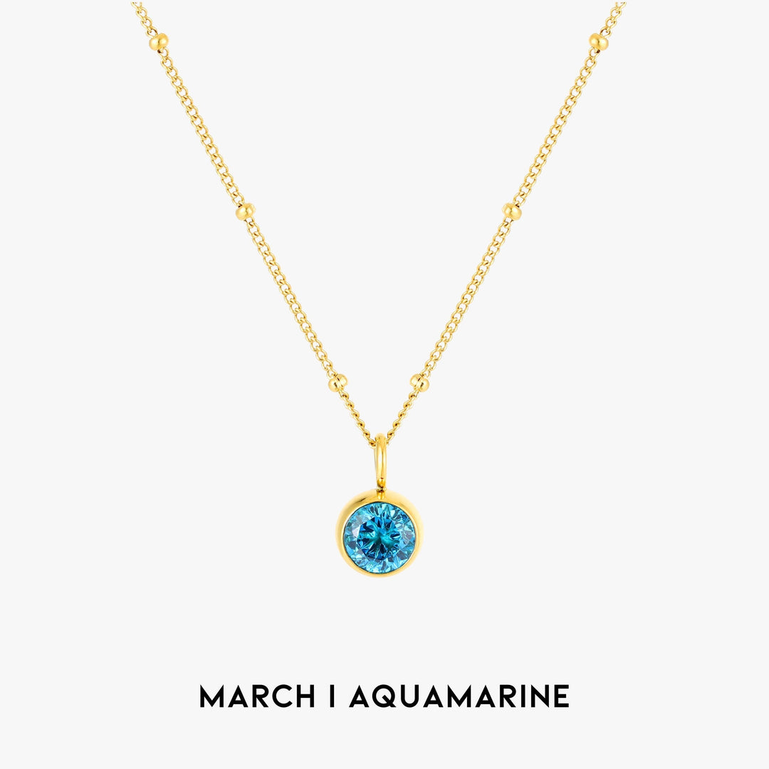 Birthstone Necklace - Aurora-March | Aquamarine-Gold-Nora Luxe