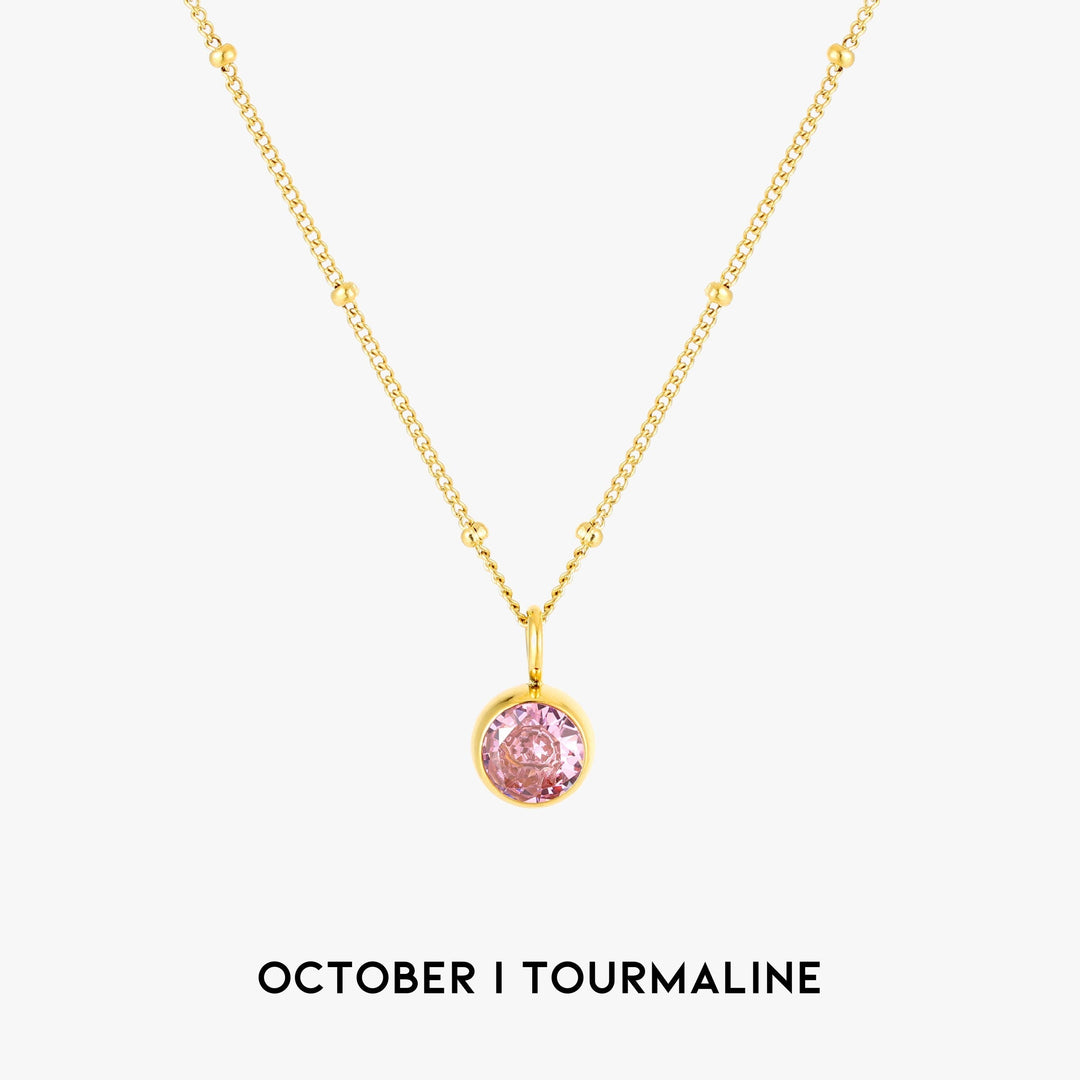 Birthstone Necklace - Aurora-October | Tourmaline-Gold-Nora Luxe