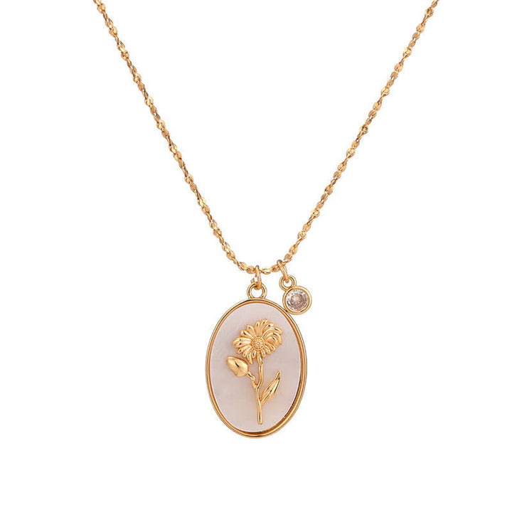 Birthstone with Birth Flowers Necklace - Aurora-April - Daisies-Nora Luxe
