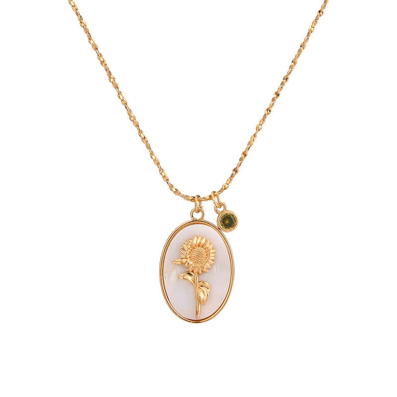 Birthstone with Birth Flowers Necklace - Aurora-August - Poppy-Nora Luxe