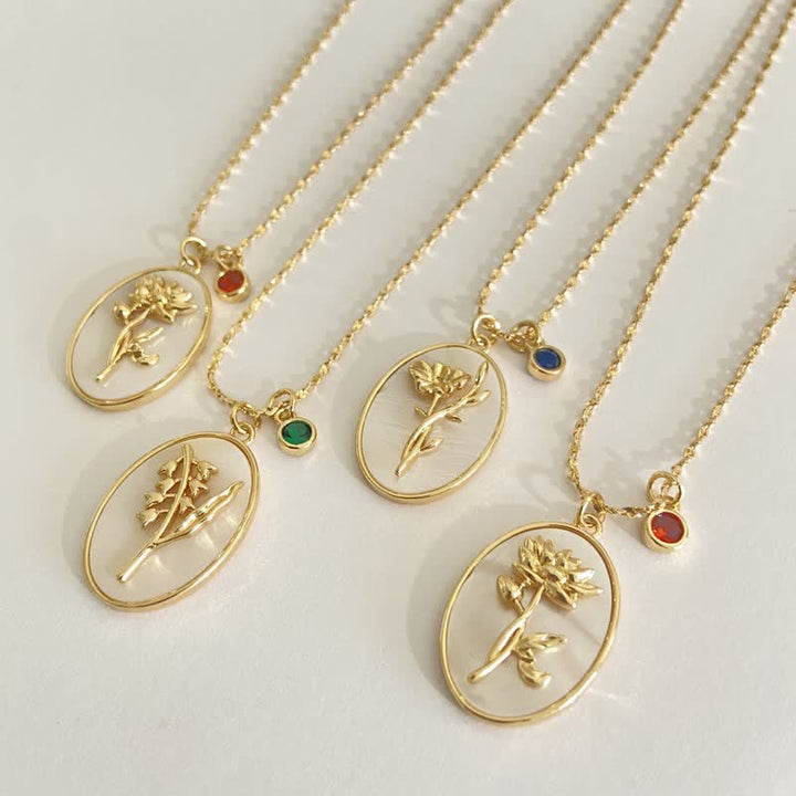 Birthstone with Birth Flowers Necklace - Aurora-January - Carnation-Nora Luxe