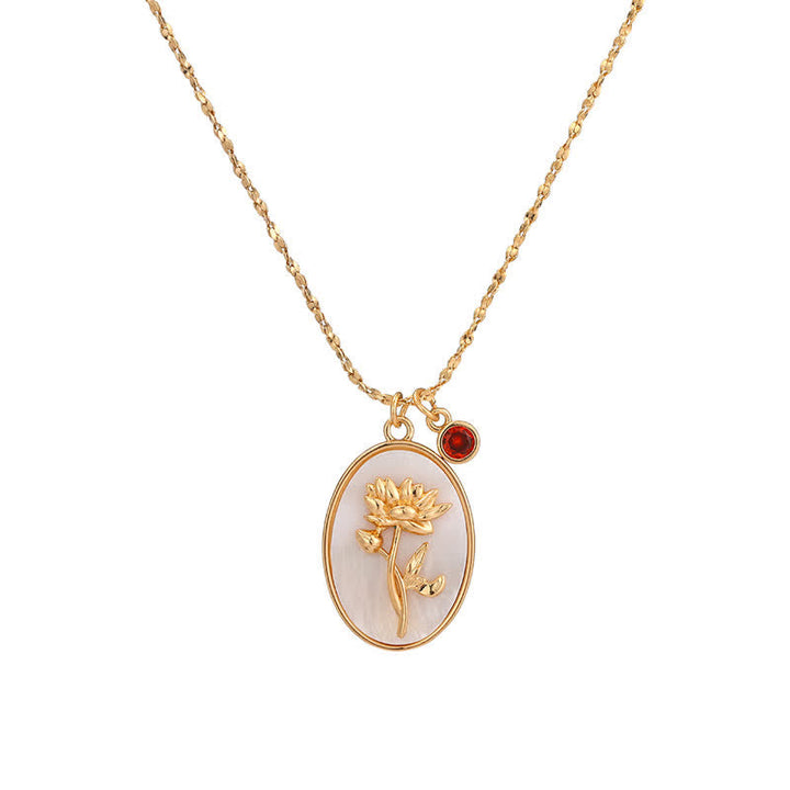 Birthstone with Birth Flowers Necklace - Aurora-January - Carnation-Nora Luxe