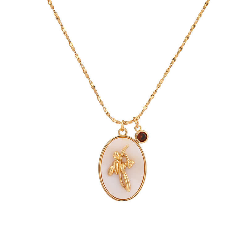 Birthstone with Birth Flowers Necklace - Aurora-July - Water Lily-Nora Luxe