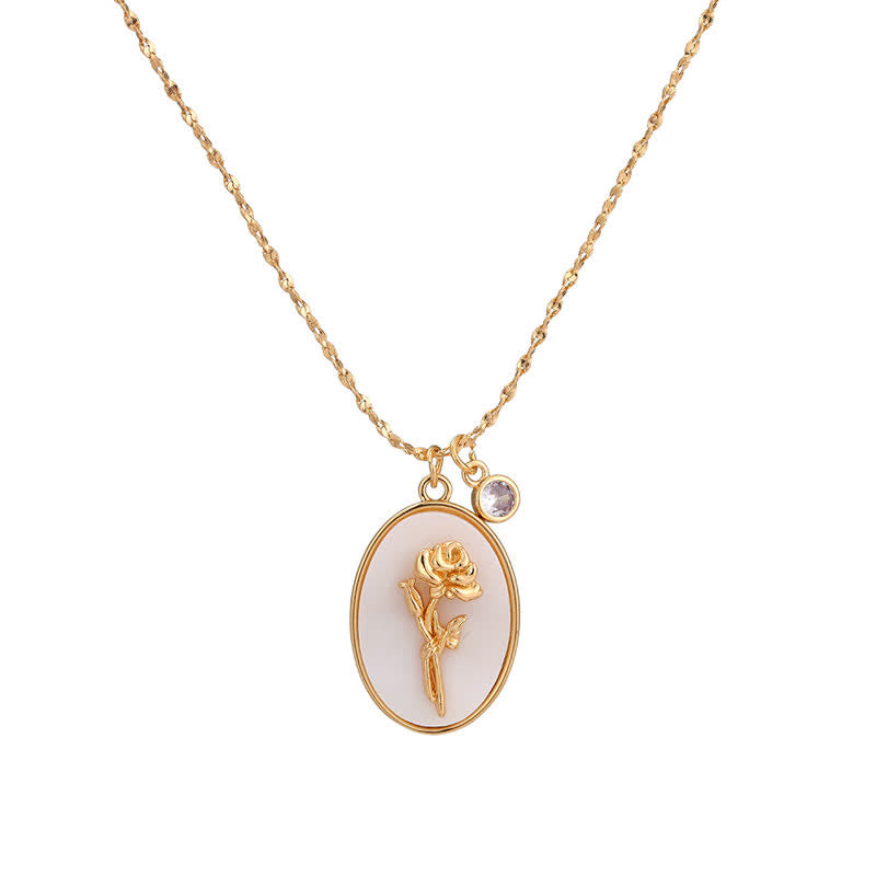 Birthstone with Birth Flowers Necklace - Aurora-June - Rose-Nora Luxe