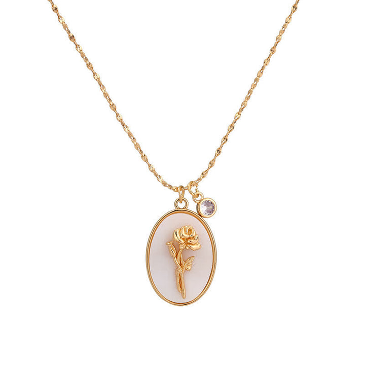 Birthstone with Birth Flowers Necklace - Aurora-June - Rose-Nora Luxe