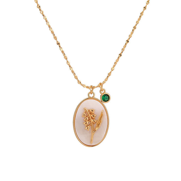 Birthstone with Birth Flowers Necklace - Aurora-May - Lily-Nora Luxe
