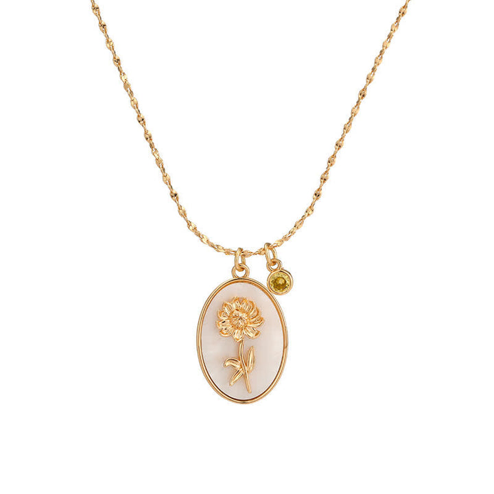 Birthstone with Birth Flowers Necklace - Aurora-November - Chrysanthemum-Nora Luxe