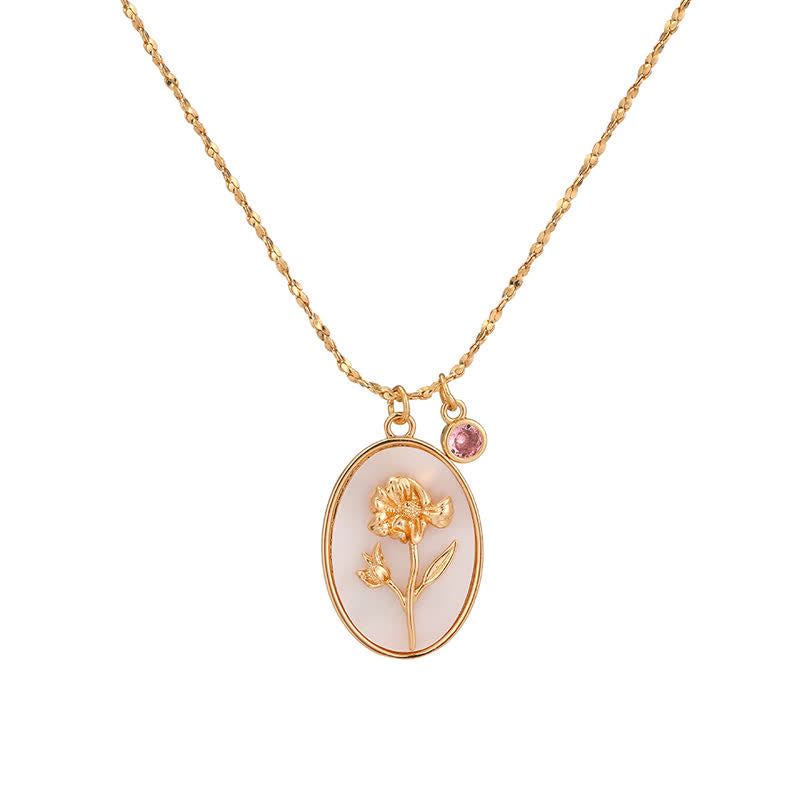 Birthstone with Birth Flowers Necklace - Aurora-October - Calendula-Nora Luxe