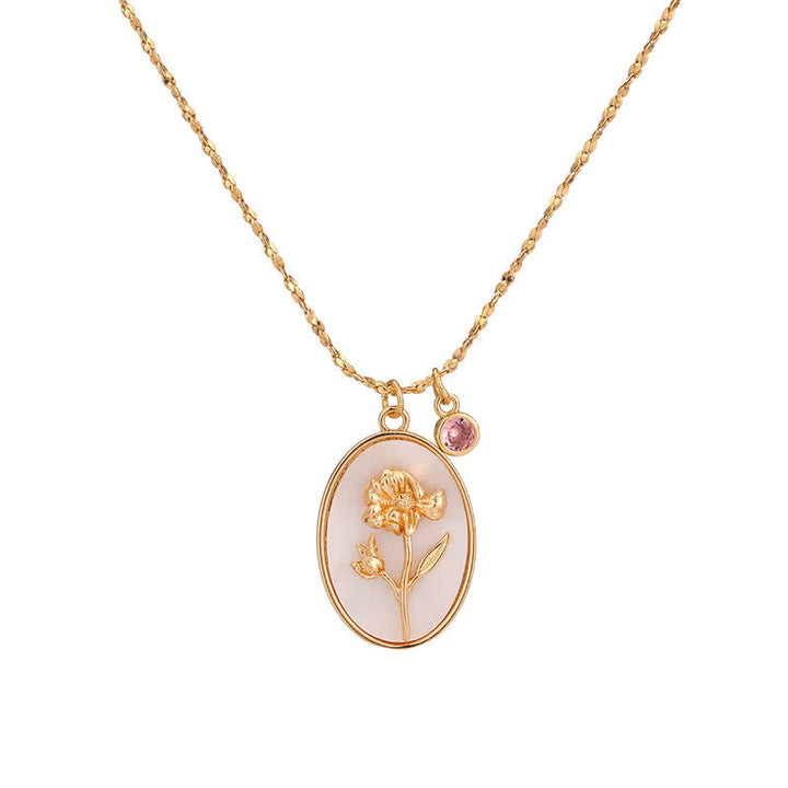 Birthstone with Birth Flowers Necklace - Aurora-October - Calendula-Nora Luxe