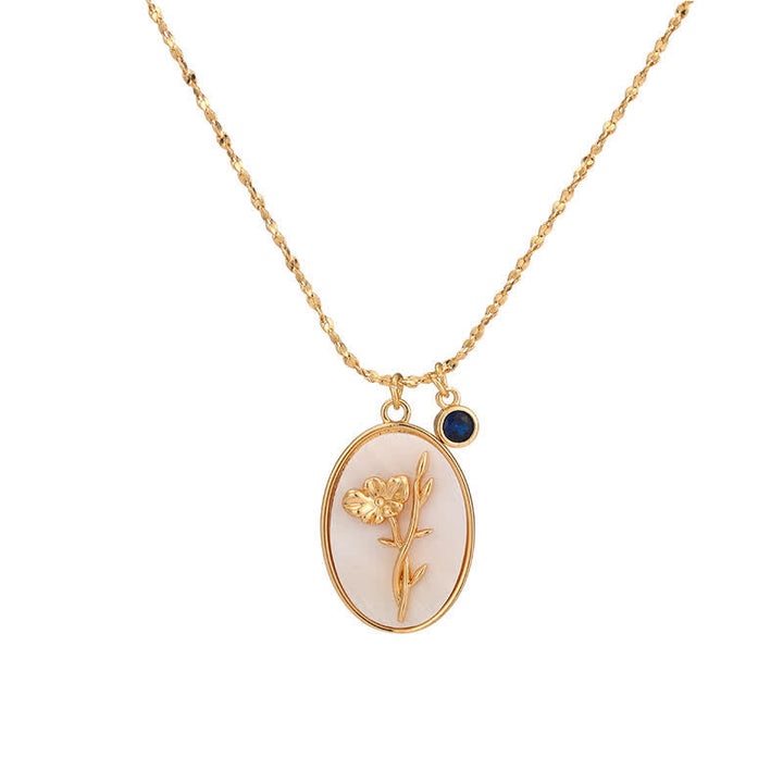 Birthstone with Birth Flowers Necklace - Aurora-September - Aster-Nora Luxe