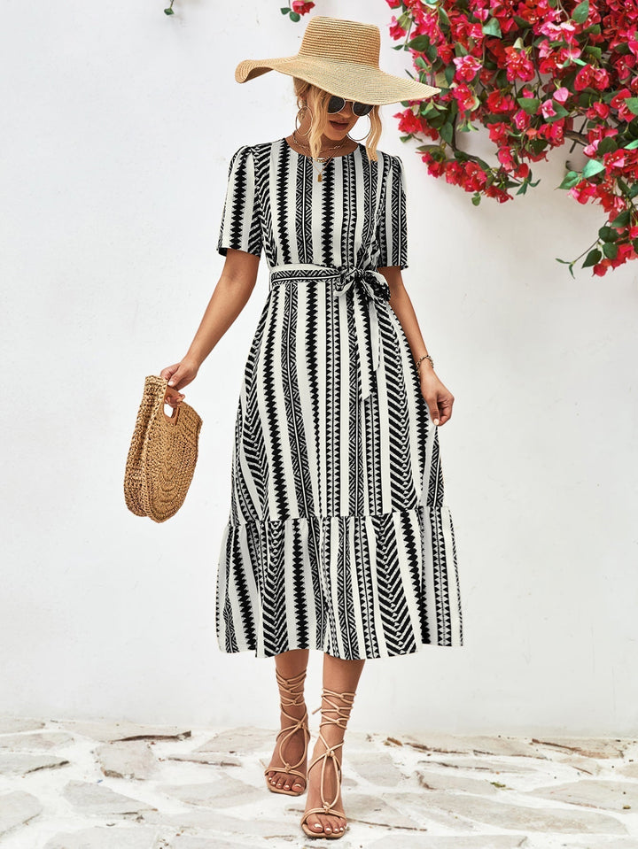 Black and White Striped Midi Dress - Elise-XS-State of Style