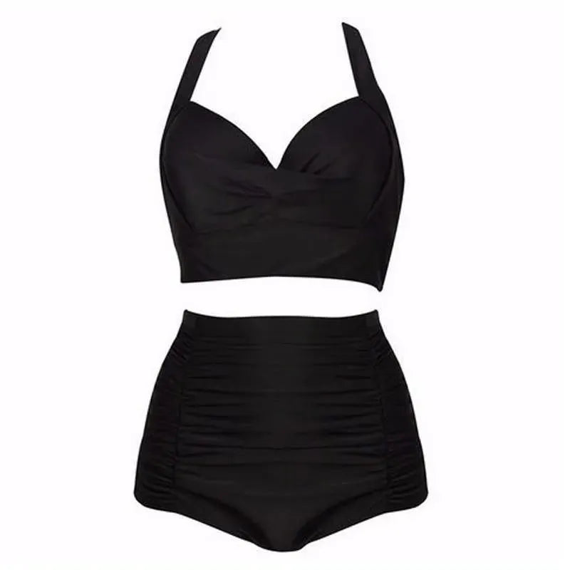 Black Bikini Set with Halter Top and High Waist – Alina-S-State of Style